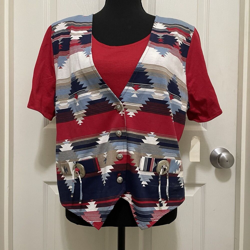 Vintage Impact Western Shirt Southwest Aztec Cowgirl Sz Large USA Made 80s‎ 90s